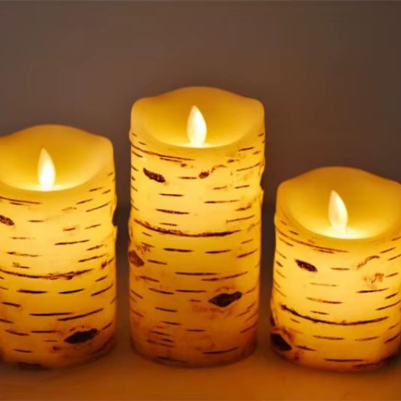 Bougie LED Pilier Effet Écorce Bois