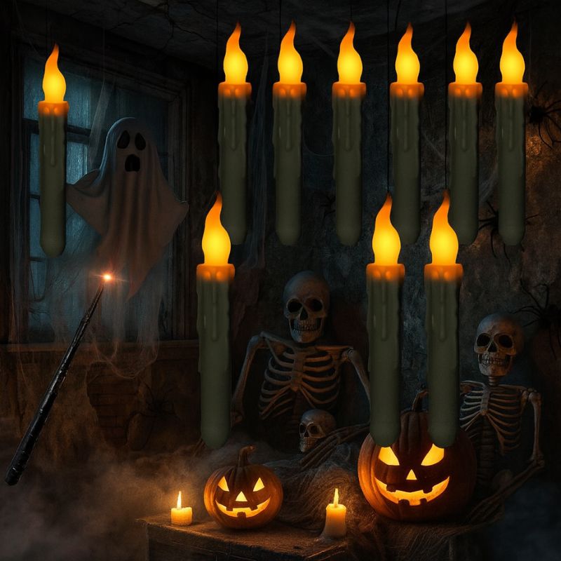 Bougie Halloween Flottante et Magique, bougies flottantes de couleur noir. Ambiance effrayante.