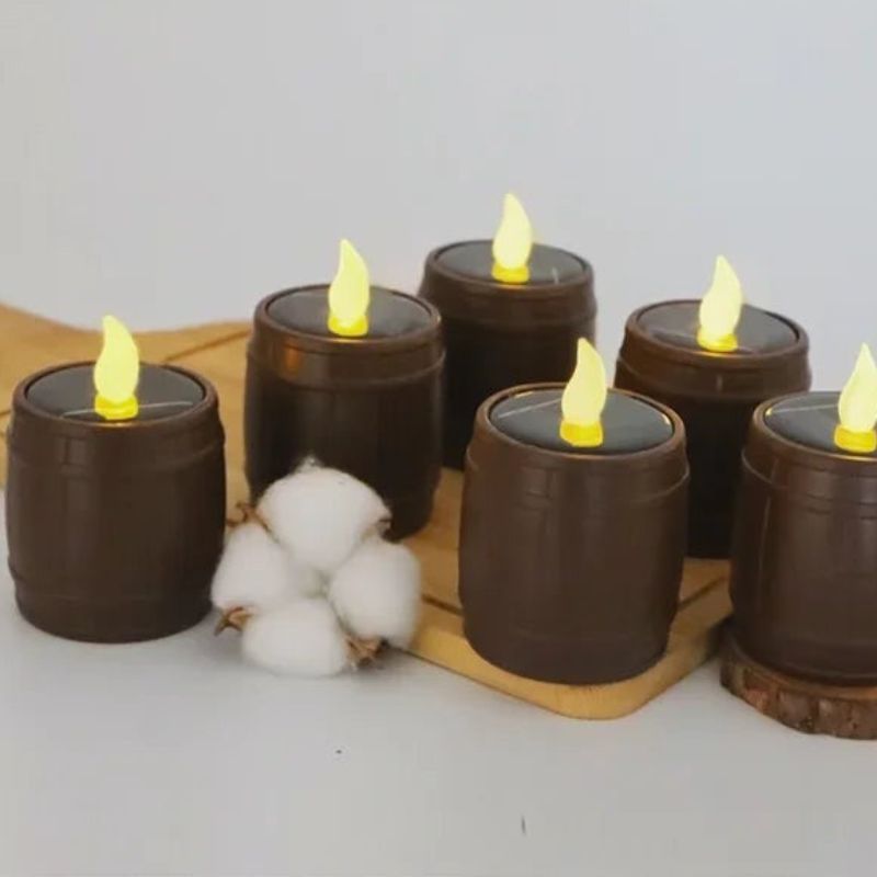 Bougie LED Solaire Extérieur Barrique Bois Étanche