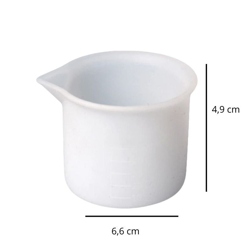 Matériel Bougie Ensemble Pot Verseur en Silicone, avec ses dimensions et sur fond blanc.