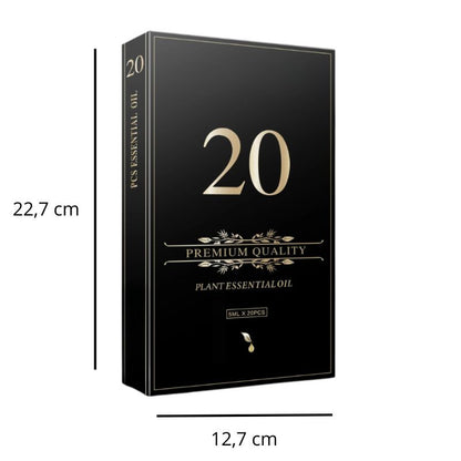 Accessoire Bougie Coffret Huile Parfumée, avec ses dimensions et sur fond blanc.