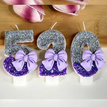 Bougie Anniversaire Chiffre Bicolore et Nœud Violet