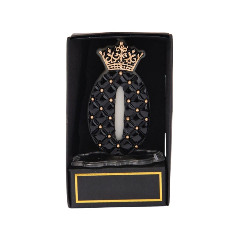 Bougie Anniversaire Chiffre Couronne Chic Noir et Or