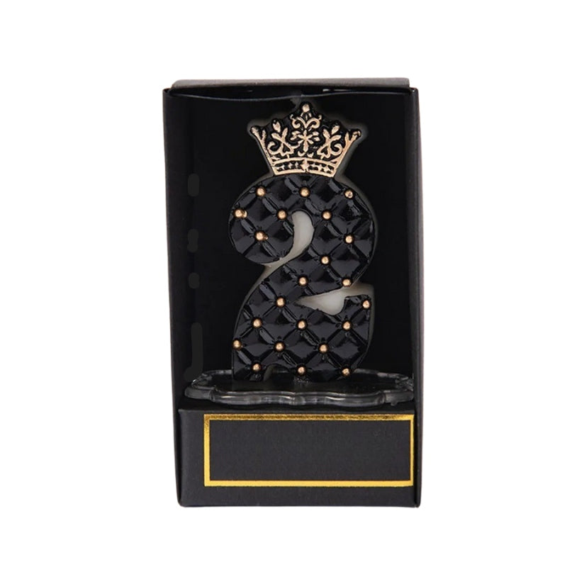 Bougie Anniversaire Chiffre Couronne Chic Noir et Or