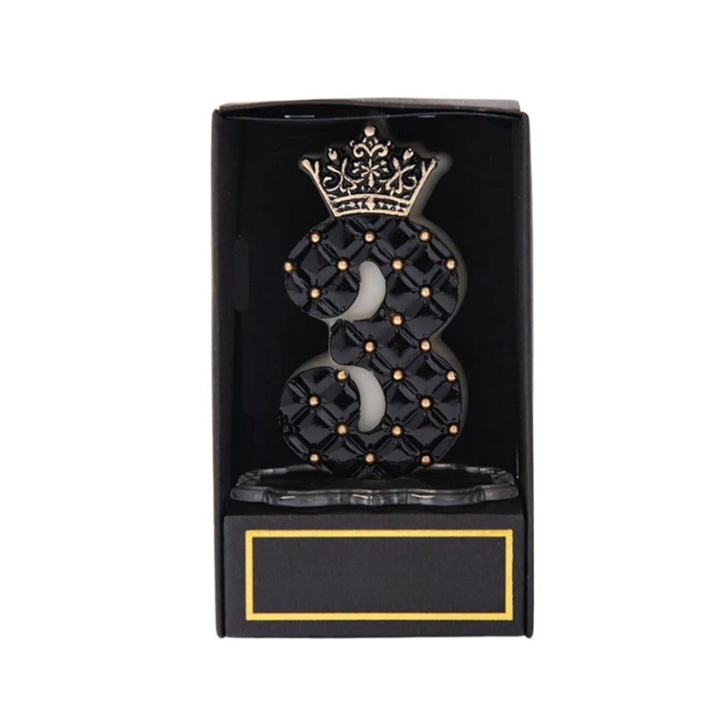 Bougie Anniversaire Chiffre Couronne Chic Noir et Or