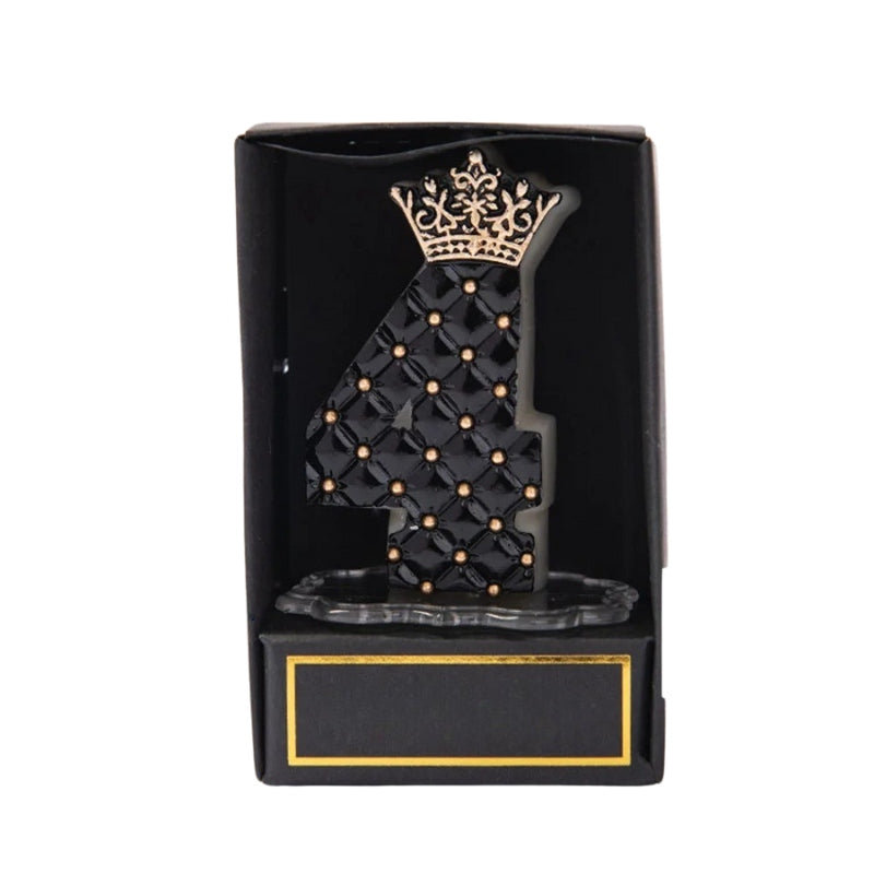 Bougie Anniversaire Chiffre Couronne Chic Noir et Or