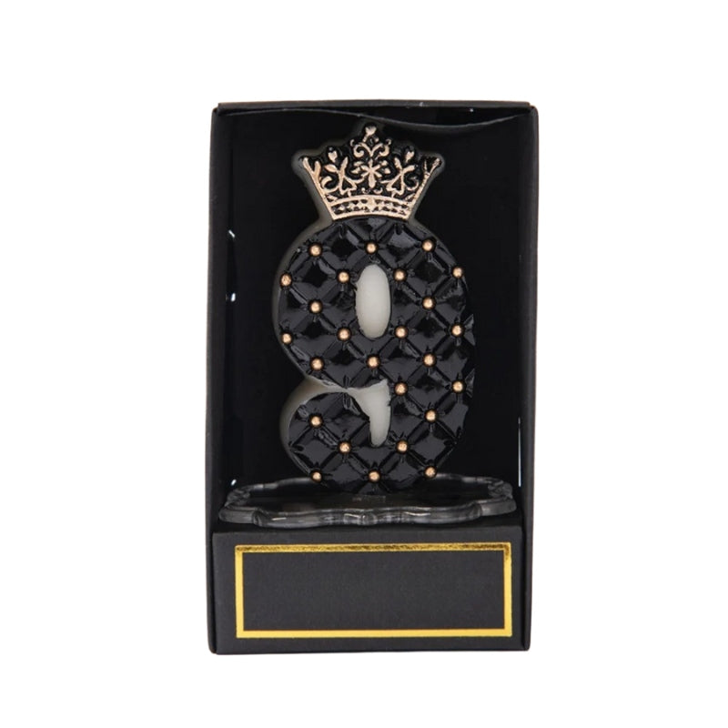 Bougie Anniversaire Chiffre Couronne Chic Noir et Or