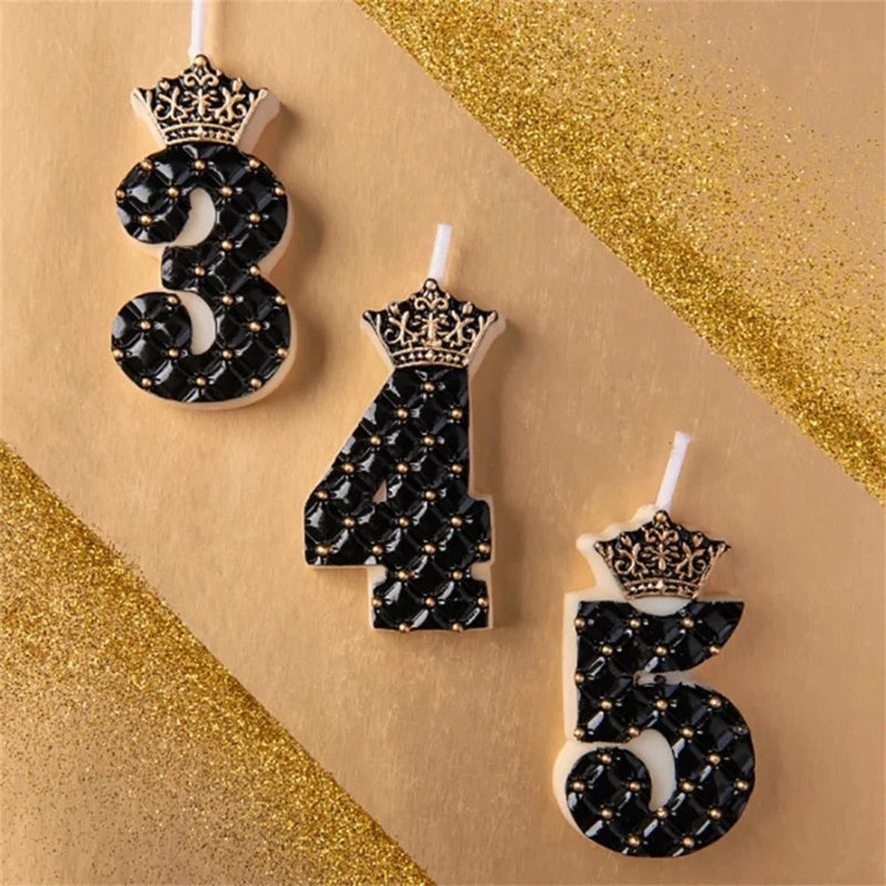 Bougie Anniversaire Chiffre Couronne Chic Noir et Or