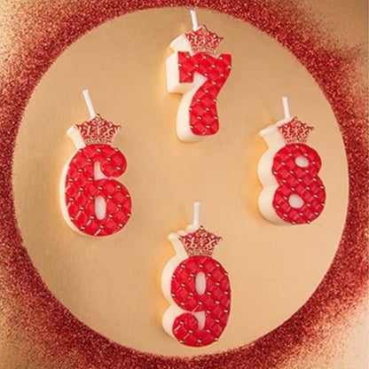 Bougie Anniversaire Chiffre Couronne Rouge et Or