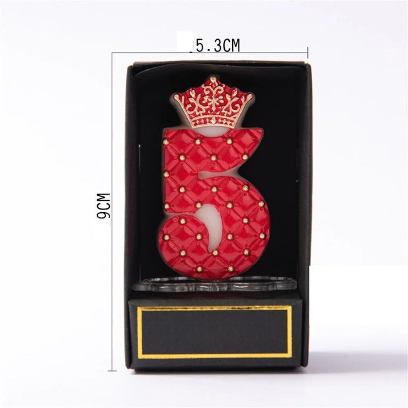 Bougie Anniversaire Chiffre Couronne Rouge et Or