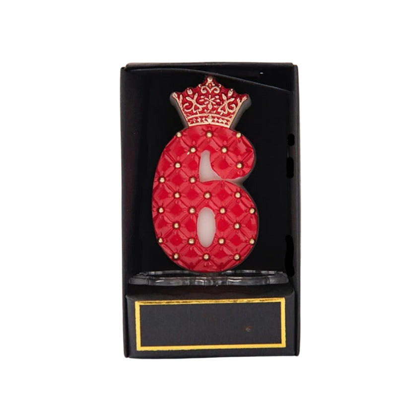 Bougie Anniversaire Chiffre Couronne Rouge et Or