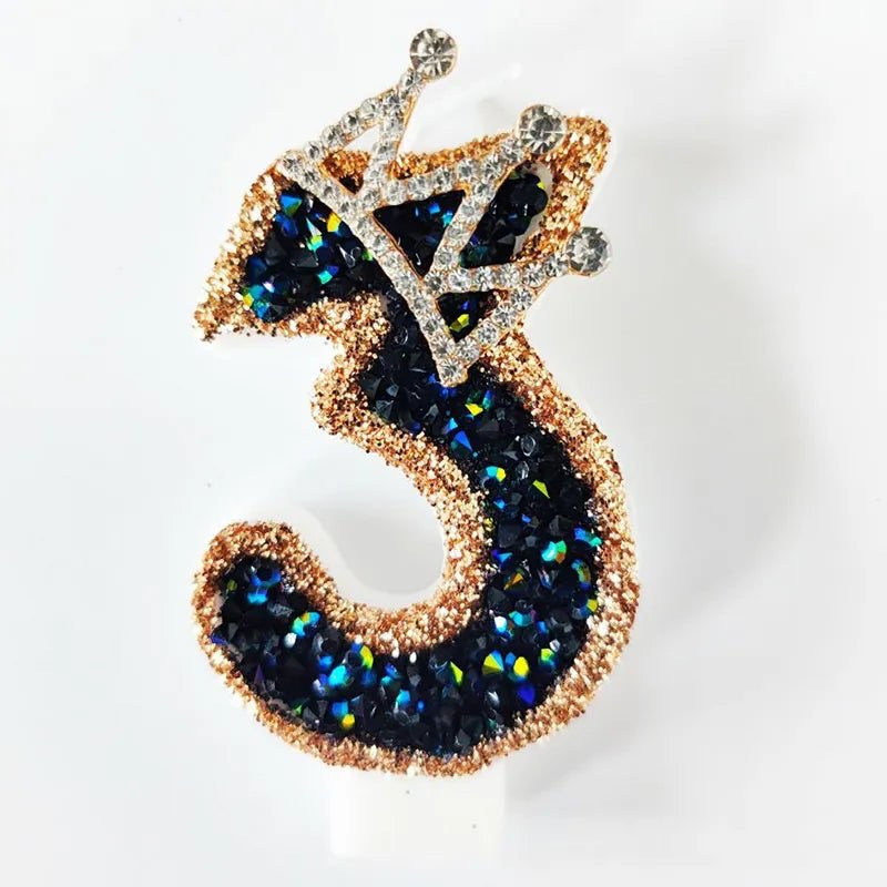 Bougie Anniversaire Chiffre Couronne Noir et Or