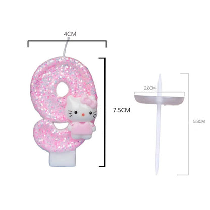 Bougie Anniversaire Chiffre Rose Pailletée Motif Adorable, avec ses dimensions et sur fond blanc.