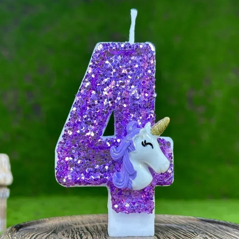 Bougie Anniversaire Chiffre Violet et Licorne