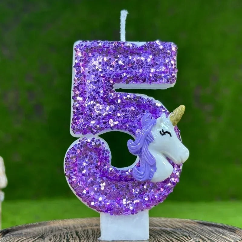 Bougie Anniversaire Chiffre Violet et Licorne