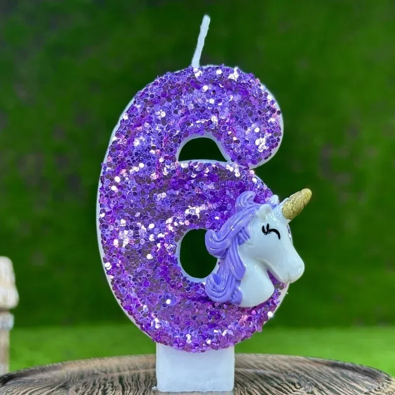 Bougie Anniversaire Chiffre Violet et Licorne