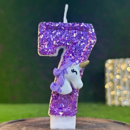 Bougie Anniversaire Chiffre Violet et Licorne