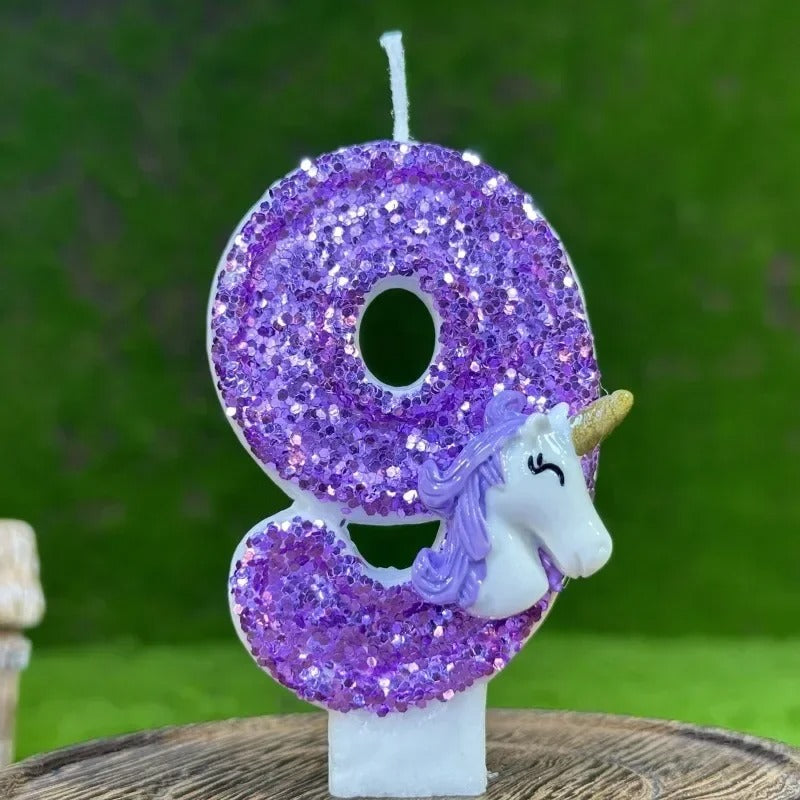 Bougie Anniversaire Chiffre Violet et Licorne