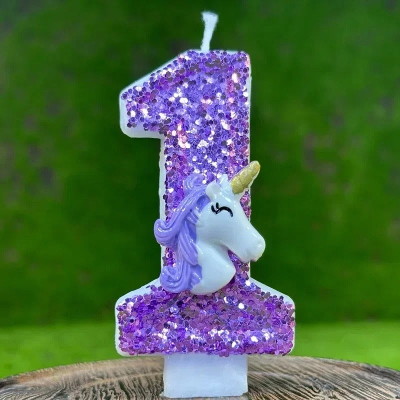 Bougie Anniversaire Chiffre Violet et Licorne