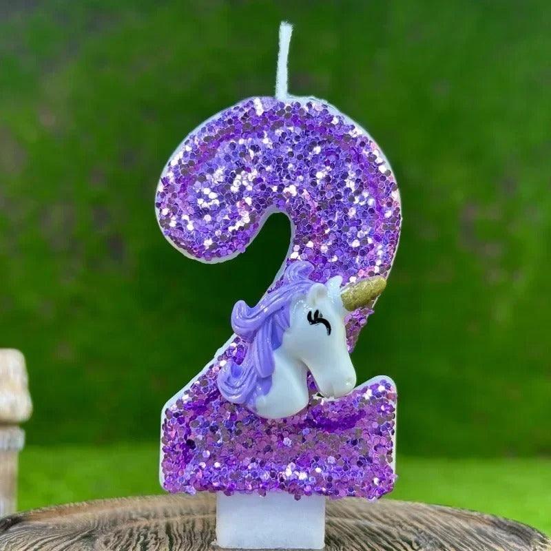 Bougie Anniversaire Chiffre Violet et Licorne