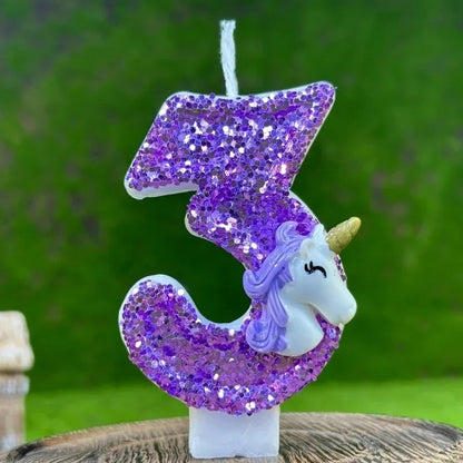 Bougie Anniversaire Chiffre Violet et Licorne