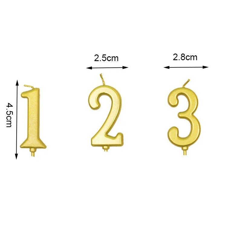 Bougie Anniversaire Élégante Doré, avec ses dimensions et sur fond blanc.