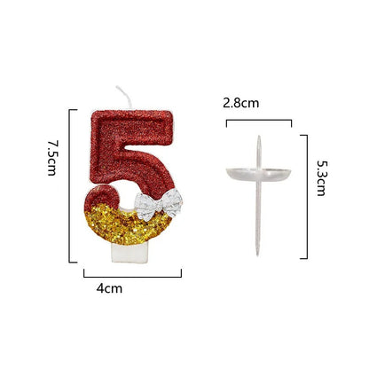 Bougie Anniversaire Style Glamour, avec ses dimensions et sur fond blanc. Le chiffre de la bougie est le 5.