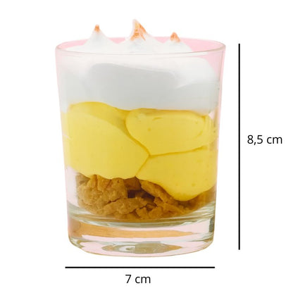 Bougie Bijou Artisanale Gourmande, avec ses dimensions et sur fond blanc.