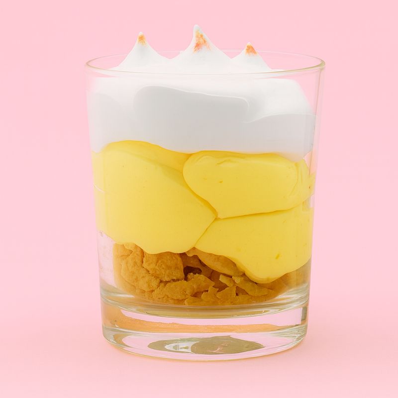 Bougie Bijou Artisanale Gourmande, parfum et visuel citron meringué, il se cache un bijou bracelet à l’intérieur. Sur fond rose pastel.