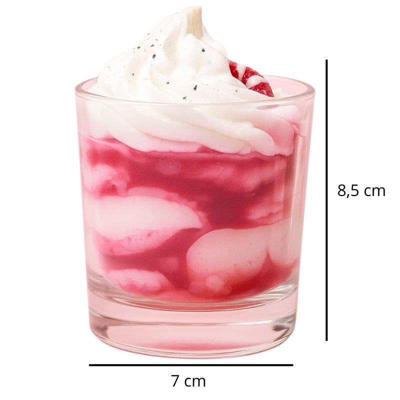 Bougie Bijou Cadeau Raffiné, avec ses dimensions et sur fond blanc.