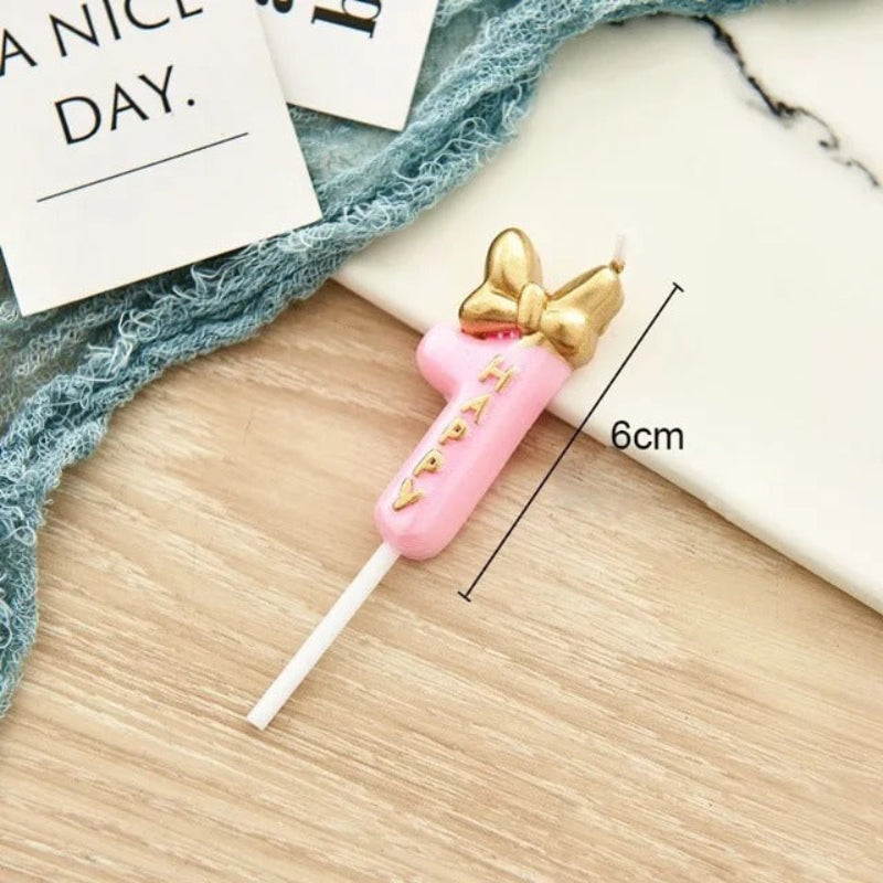 Bougie Chiffre Rose Girly et Chic, le chiffre est le 1 et avec ses dimensions.