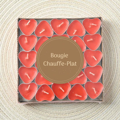 Bougie Décorative Chauffe Plat Chic, de couleur rouge et sur fond beige.