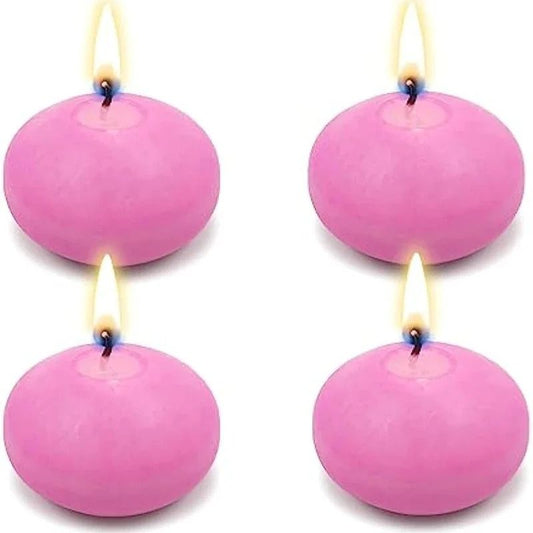 Bougie Décorative Flottante, de couleur rose et sur fond blanc.
