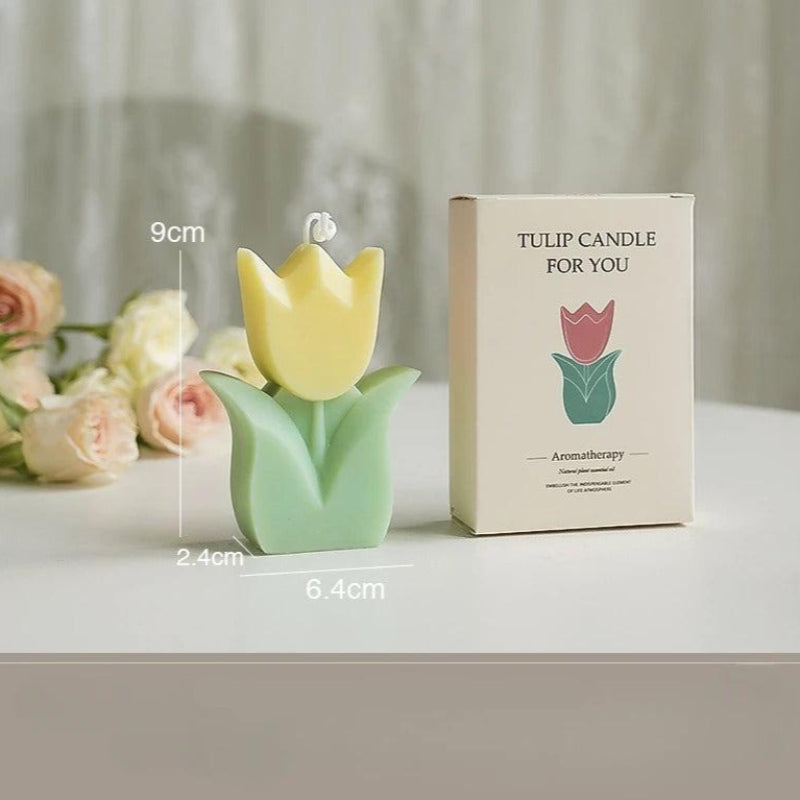 Bougie Décorative Tulipe Parfumée et de couleur jaune.