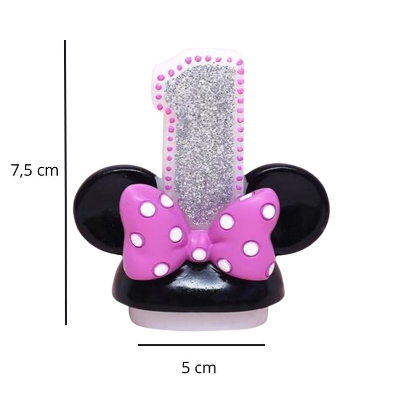 Bougie Enchantée pour Petite Star, avec ses dimensions et sur fond blanc. Le chiffre est le 1.