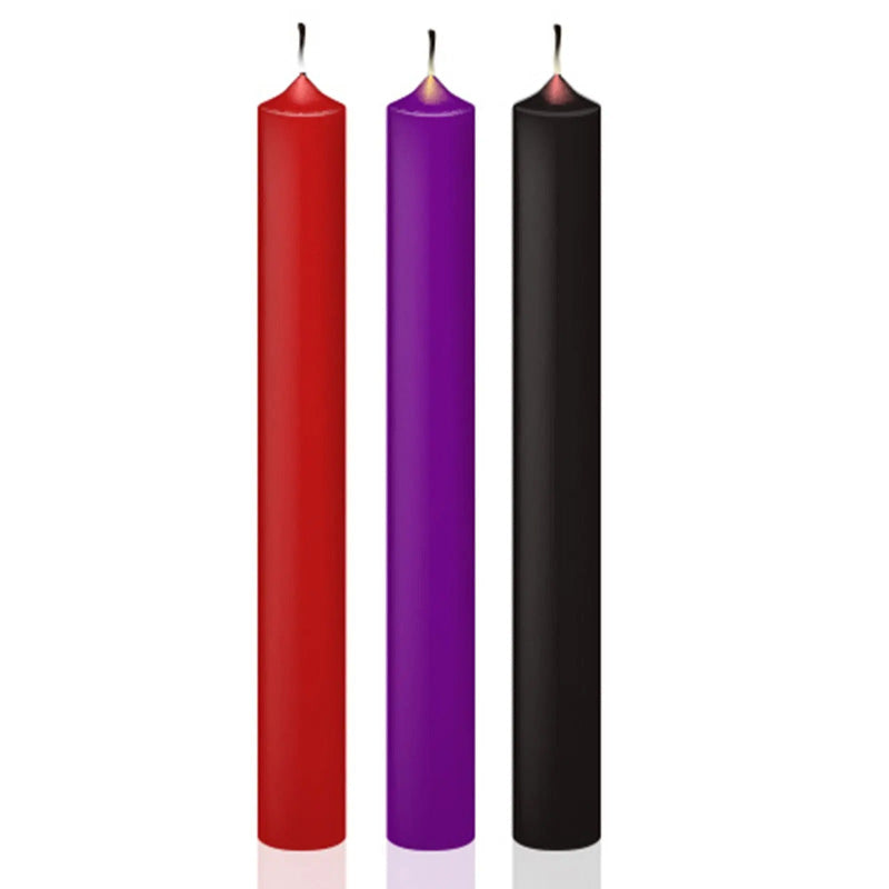 Bougie Érotique BDSM Jeu Coquin, en lot de trois bougies sur fond blanc.