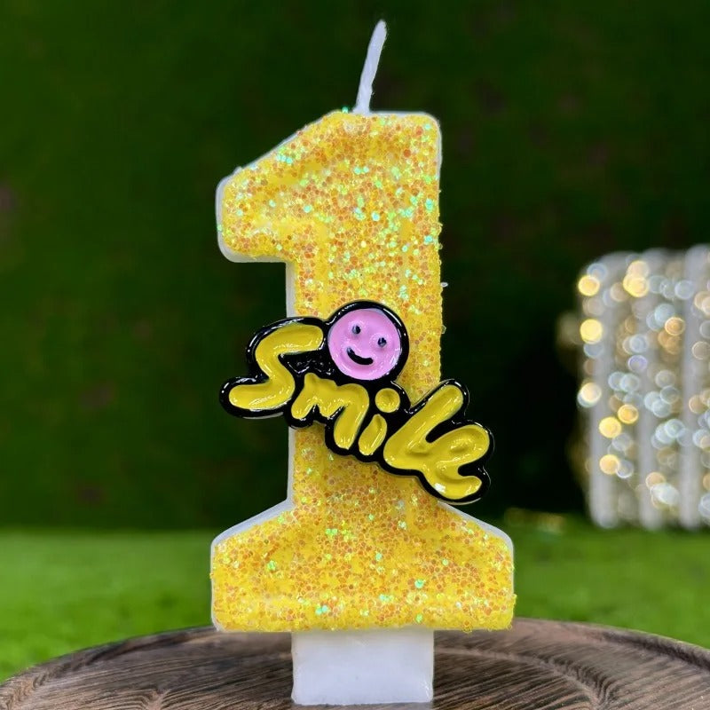 Bougie Fun Jaune Pétillante. Le chiffre est le 1.