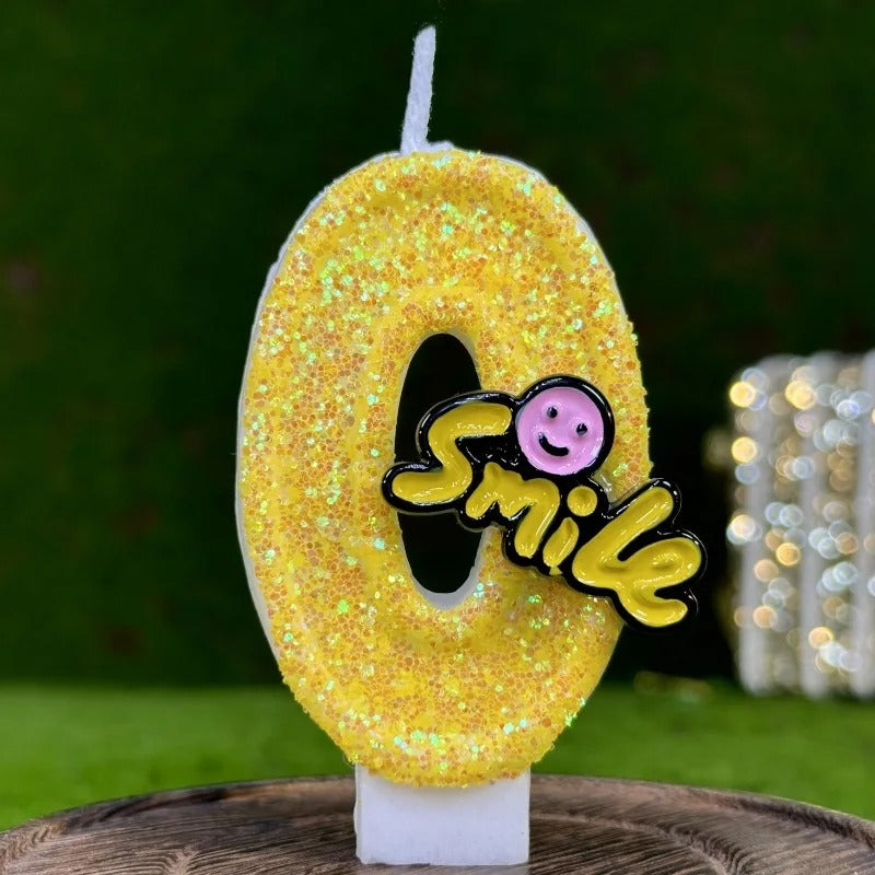 Bougie Fun Jaune Pétillante. Le chiffre est le 0.