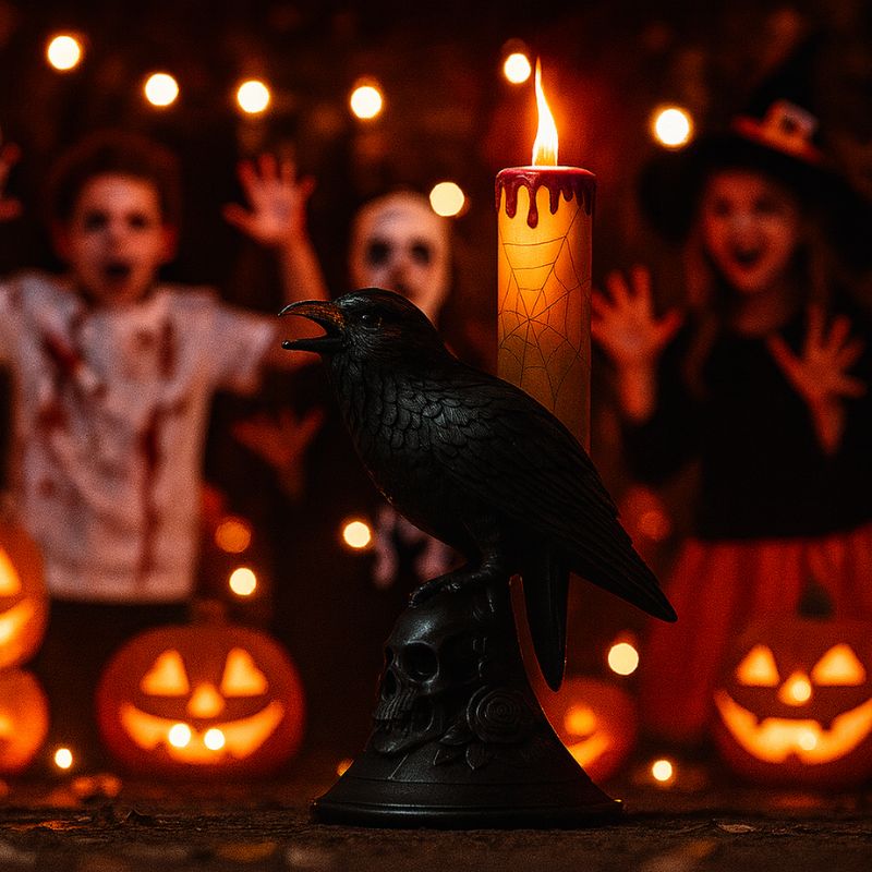 Bougie Halloween Esprit des Ténèbres, ambiance festive avec des enfants déguisés pour Halloween.