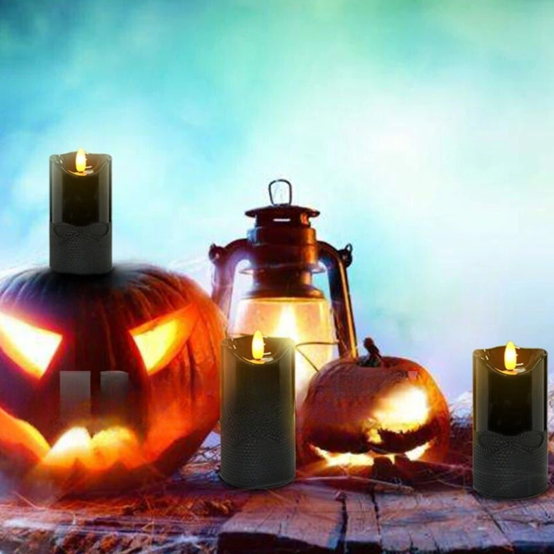 Bougie Halloween Led Pilier Noir Avec Petit Nœud