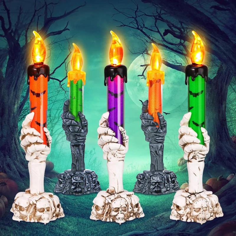 Bougie Halloween LED Tête De Mort Effrayante, ambiance Halloween.