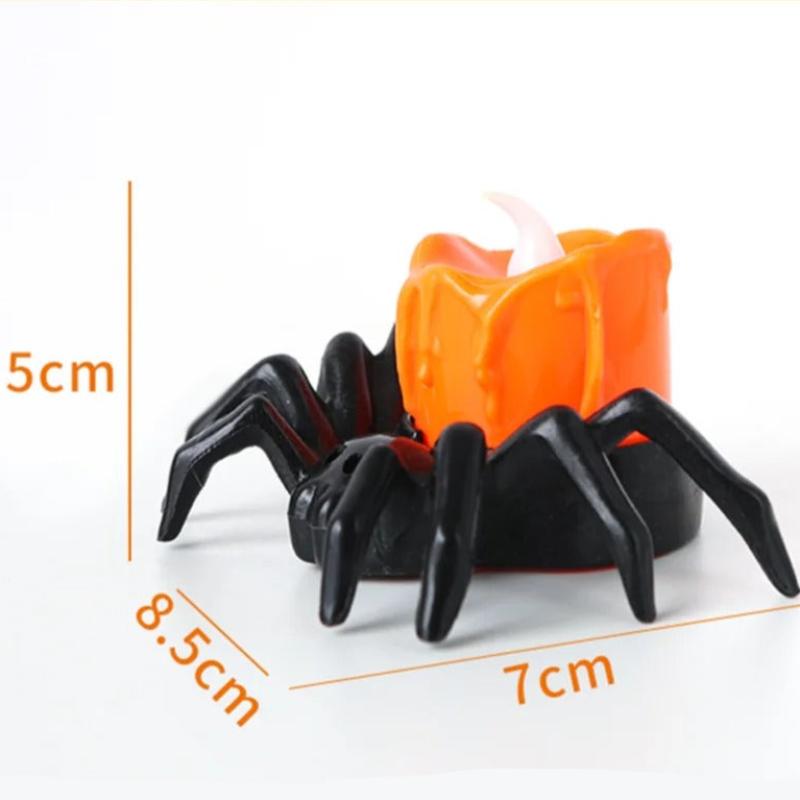 Bougie Halloween Terreur Lumineuse, avec ses dimensions et sur fond blanc. C'est une bougie en forme d’araignée.