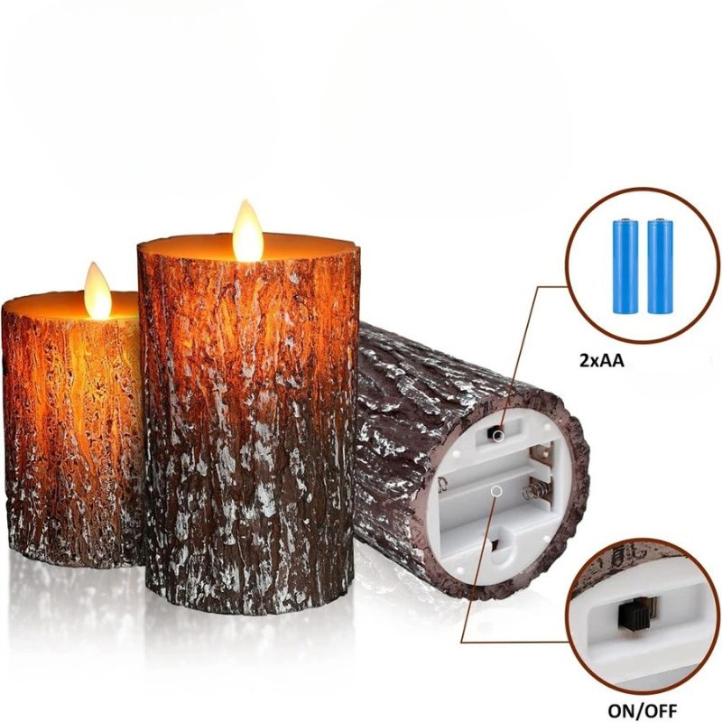 Bougie LED Pilier Effet Bois Authentique