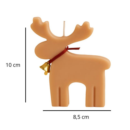 Bougie Noel Féérie du Renne Enchanté, de couleur beige clair et avec ses dimensions. Sur fond blanc.