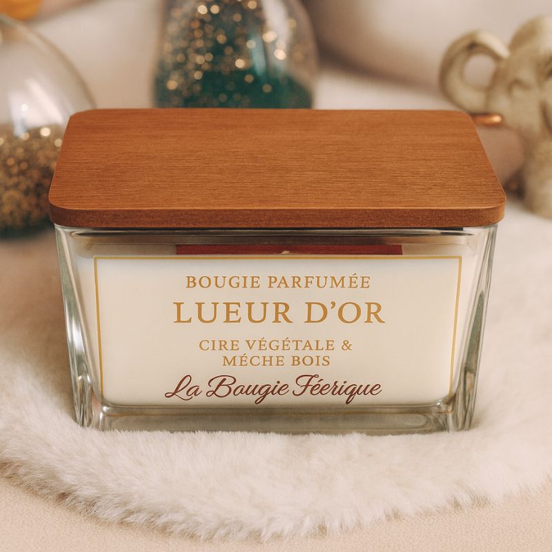 Bougie Parfumé Lueur D'Or, ambiance scandinave et chic.
