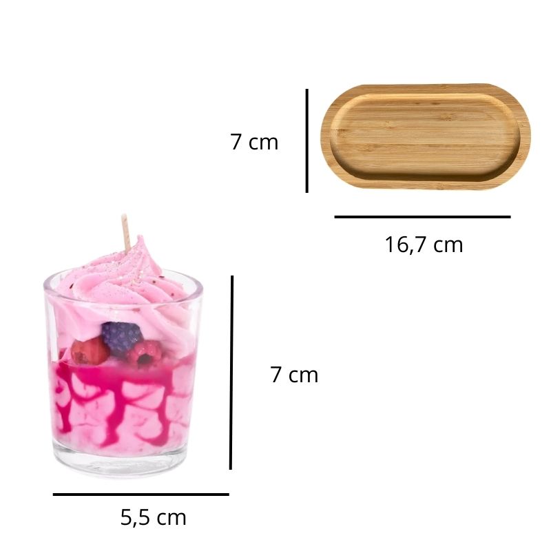 Bougie Saint Valentin Coffret Tendre Moment, avec ses dimensions et sur fond blanc.