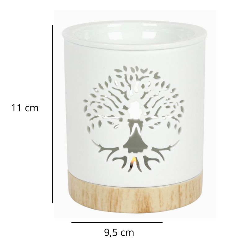 Brule Parfum Arbre De Lumière, avec ses dimensions et sur fond blanc.