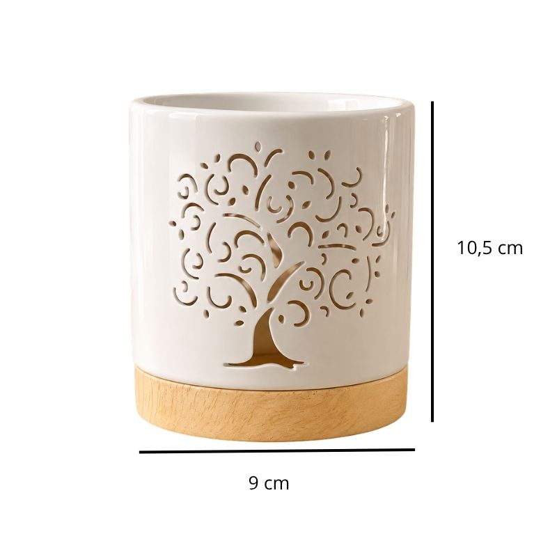 Brule Parfum Arbre de Vie Blanc, avec ses dimensions et sur fond blanc.