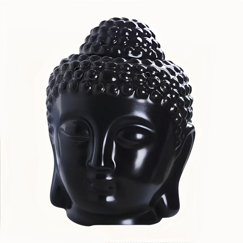 Brule Parfum Bouddha Noir Élégant, de couleur noire et sur fond beige clair.