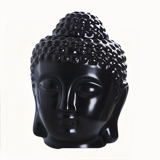 Brule Parfum Bouddha Noir Élégant, de couleur noire et sur fond beige clair.